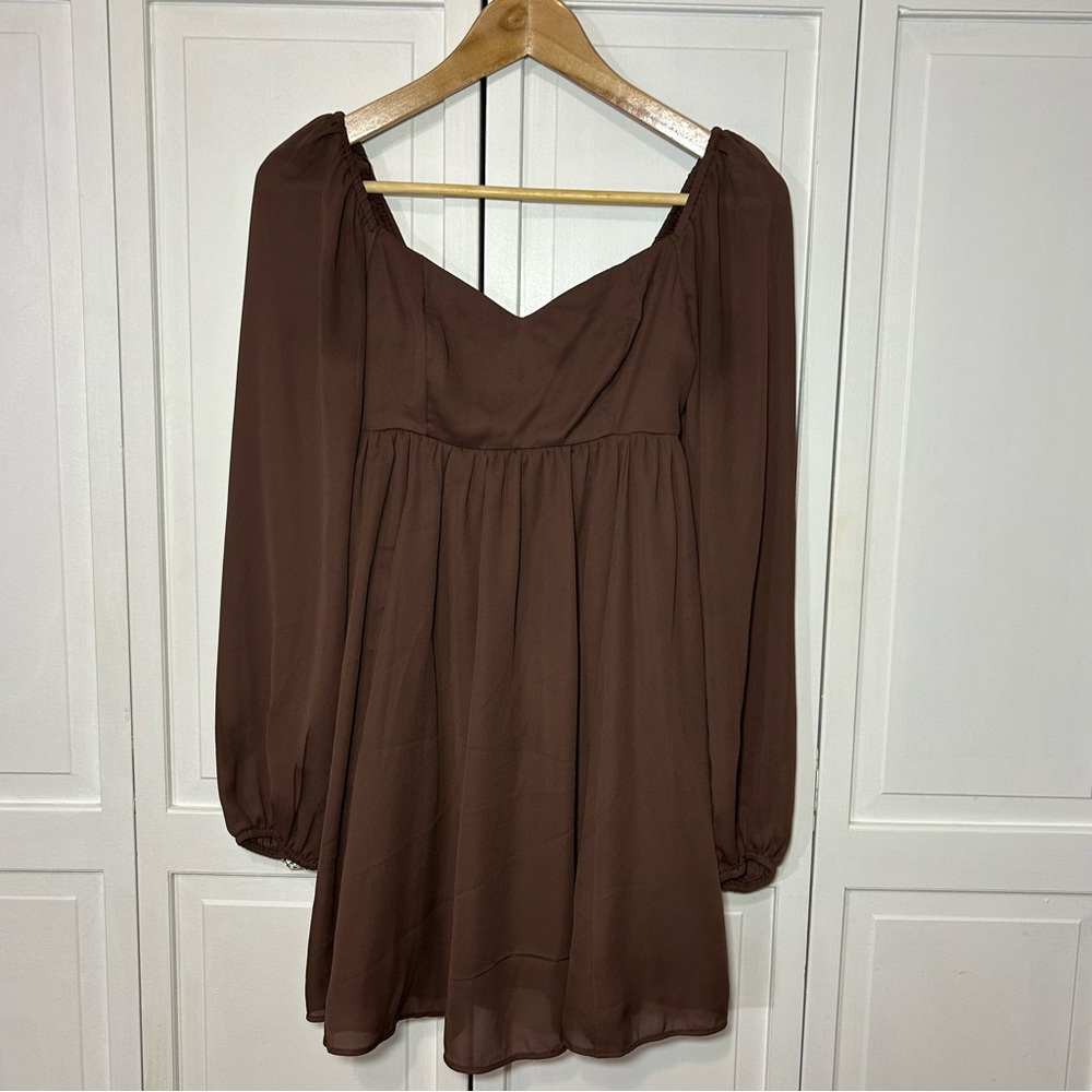Abercrombie & Fitch long-sleeve babydoll mini dress in brown XS